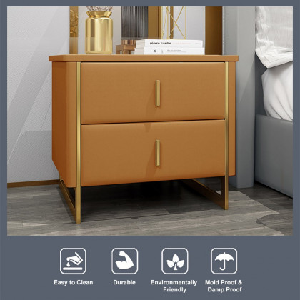 HMR Modern Nightstand with 2-Drawer - Orange/Gold, Faux Leather