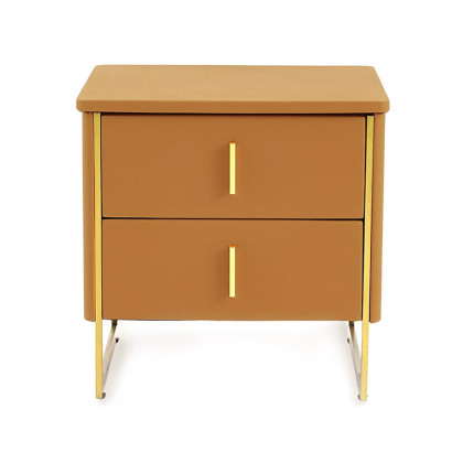 HMR Modern Nightstand with 2-Drawer - Orange/Gold, Faux Leather