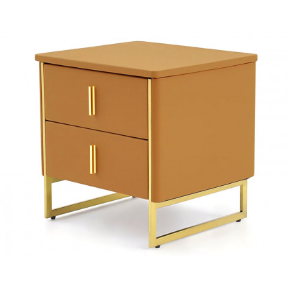 HMR Modern Nightstand with 2-Drawer - Orange/Gold, Faux Leather