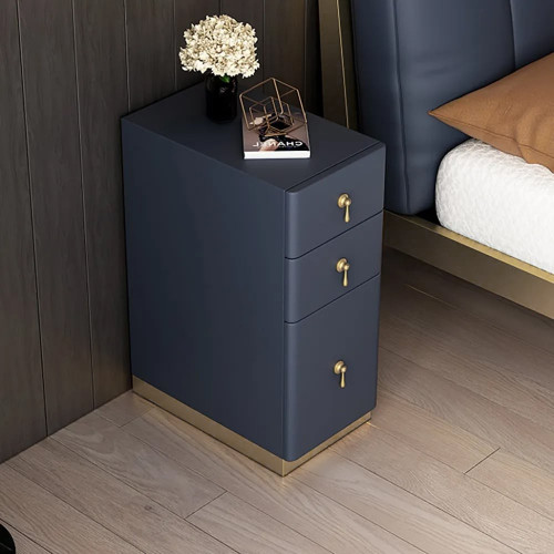 HMR Modern Narrow 3-Drawer Nightstand with Faux Leather Upholstery - Blue