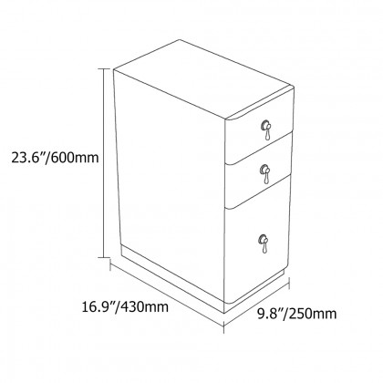 HMR Modern Narrow 3-Drawer Nightstand with Faux Leather Upholstery - Off-White