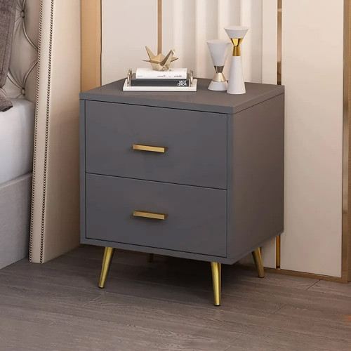 HMR Modern Nightstand with Gold Legs - Gray