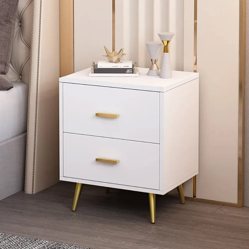 HMR Modern Nightstand with Gold Legs - White