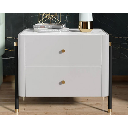 HMR - 2-Drawer Nightstand with Sintered Stone Top in Gray