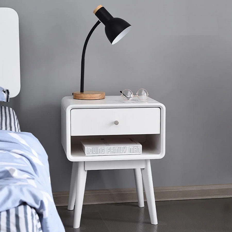HMR Rustic 1-Drawer Nightstand with Shelf - White