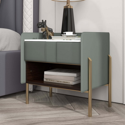 HMR Modern Nightstand with Charger & Light - Green, Sintered Stone