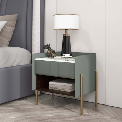 HMR Modern Nightstand with Charger & Light - Green, Sintered Stone