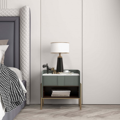 HMR Modern Nightstand with Charger & Light - Green, Sintered Stone