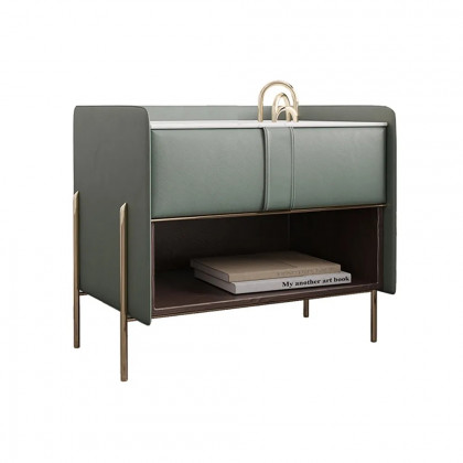 HMR Modern Nightstand with Charger & Light - Green, Sintered Stone