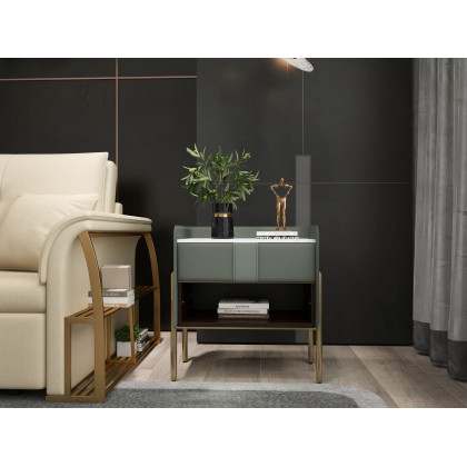 HMR Modern Nightstand with Charger & Light - Green, Sintered Stone