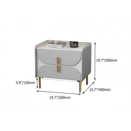 HMR - Microfiber Leather Upholstered Nightstand with Sintered Stone Top and LED Light in Gray