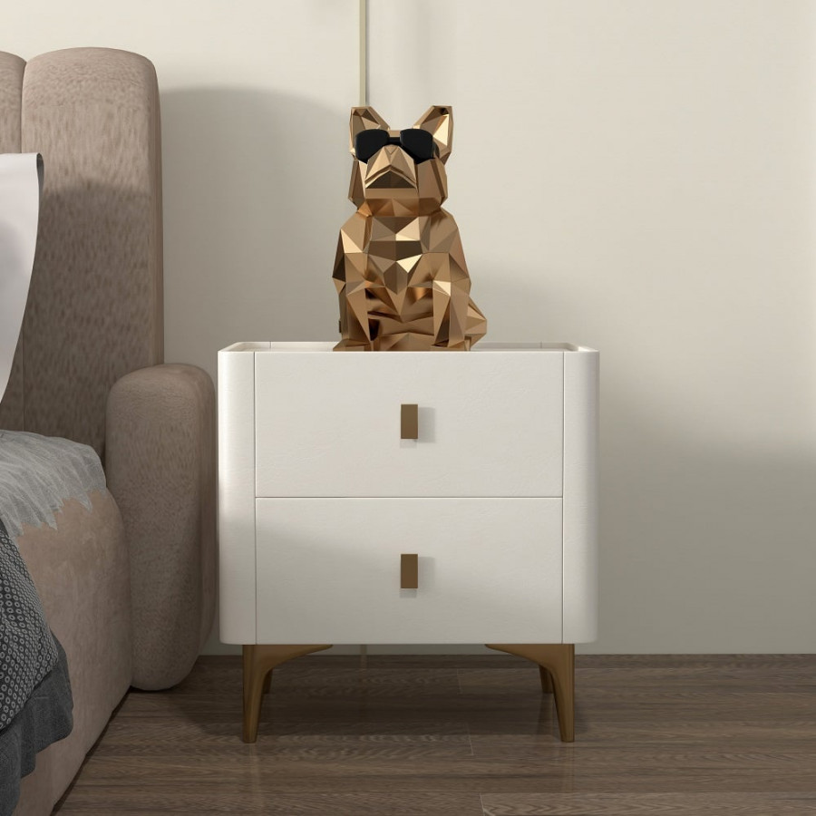 HMR - 2-Drawer Nightstand with Sintered Stone Top in Off-White