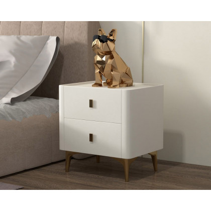 HMR - 2-Drawer Nightstand with Sintered Stone Top in Off-White