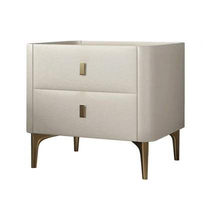 HMR - 2-Drawer Nightstand with Sintered Stone Top in Off-White