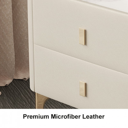 HMR - 2-Drawer Nightstand with Sintered Stone Top in Off-White