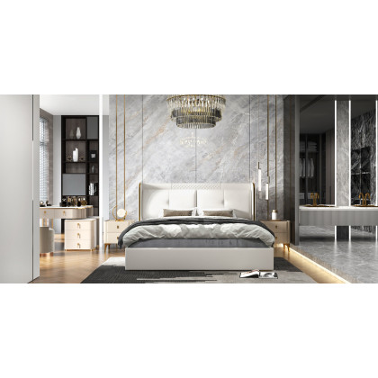 HMR - 2-Drawer Nightstand with Sintered Stone Top in Off-White