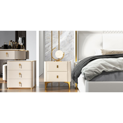 HMR - 2-Drawer Nightstand with Sintered Stone Top in Off-White