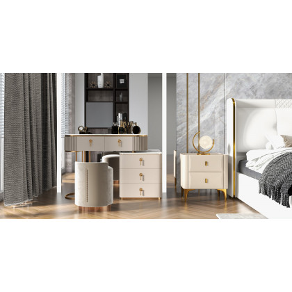 HMR - 2-Drawer Nightstand with Sintered Stone Top in Off-White