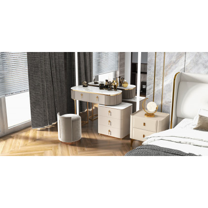 HMR - 2-Drawer Nightstand with Sintered Stone Top in Off-White