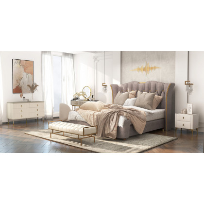 HMR - 2-Drawer Nightstand with Sintered Stone Top in Off-White