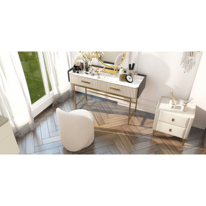 HMR - 2-Drawer Nightstand with Sintered Stone Top in Off-White