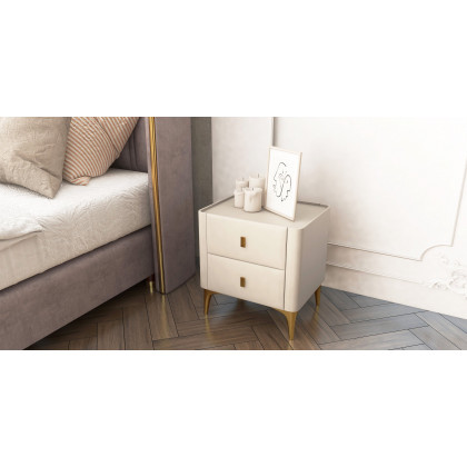 HMR - 2-Drawer Nightstand with Sintered Stone Top in Off-White