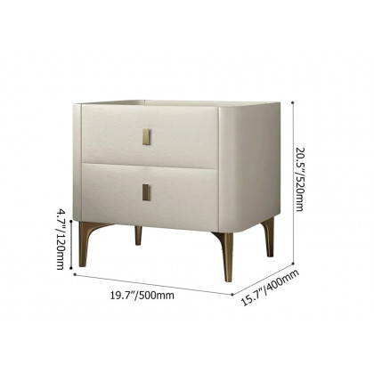 HMR - 2-Drawer Nightstand with Sintered Stone Top in Off-White