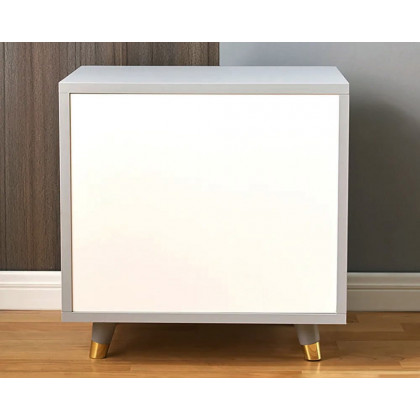 HMR - 2-Drawer Nightstand with Gold Pulls in Grayish White