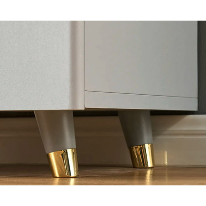 HMR - 2-Drawer Nightstand with Gold Pulls in Grayish White