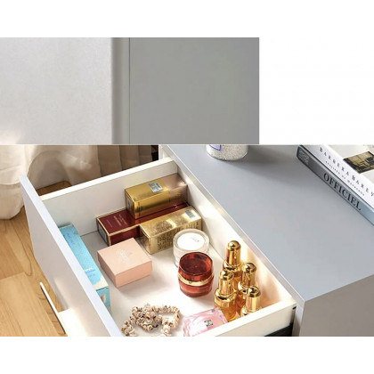 HMR - 2-Drawer Nightstand with Gold Pulls in Grayish White