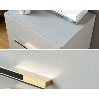 HMR - 2-Drawer Nightstand with Gold Pulls in Grayish White