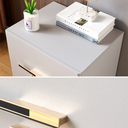 HMR - 2-Drawer Nightstand with Gold Pulls in Grayish White