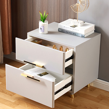 HMR - 2-Drawer Nightstand with Gold Pulls in Grayish White