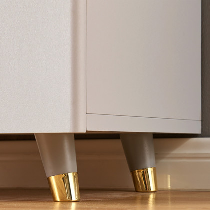 HMR - 2-Drawer Nightstand with Gold Pulls in Grayish White