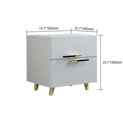 HMR - 2-Drawer Nightstand with Gold Pulls in Grayish White