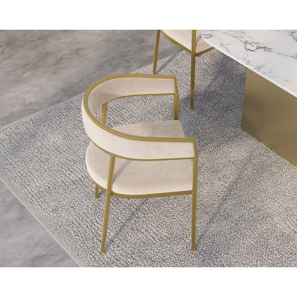 HMR Modern Dining Chair with Upholstered Curved Back - Beige, Velvet