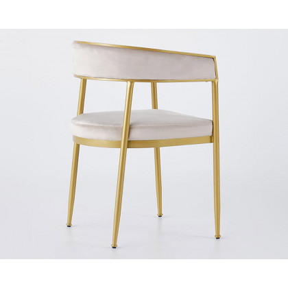 HMR Modern Dining Chair with Upholstered Curved Back - Beige, Velvet