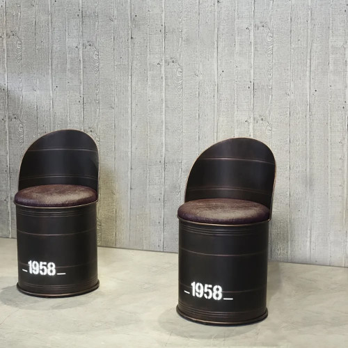 HMR - Drumbon PU Leather Industrial Bar Stool with Backs (Set of 2) in Brown