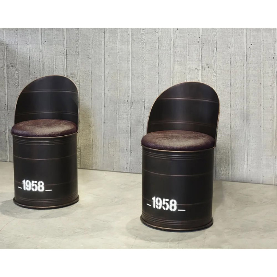 HMR - Drumbon PU Leather Industrial Bar Stool with Backs (Set of 2) in Brown