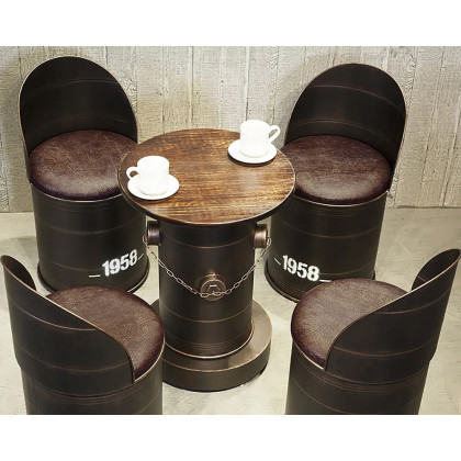 HMR - Drumbon PU Leather Industrial Bar Stool with Backs (Set of 2) in Brown