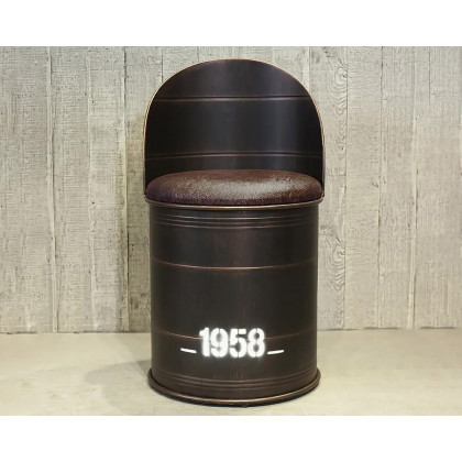 HMR - Drumbon PU Leather Industrial Bar Stool with Backs (Set of 2) in Brown