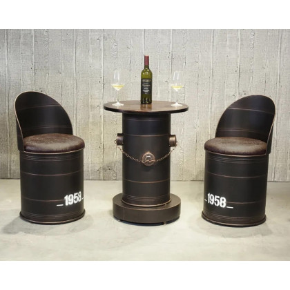 HMR - Drumbon PU Leather Industrial Bar Stool with Backs (Set of 2) in Brown