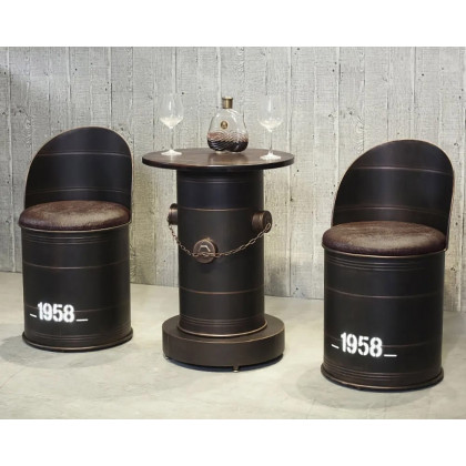 HMR - Drumbon PU Leather Industrial Bar Stool with Backs (Set of 2) in Brown