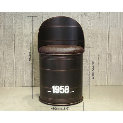HMR - Drumbon PU Leather Industrial Bar Stool with Backs (Set of 2) in Brown
