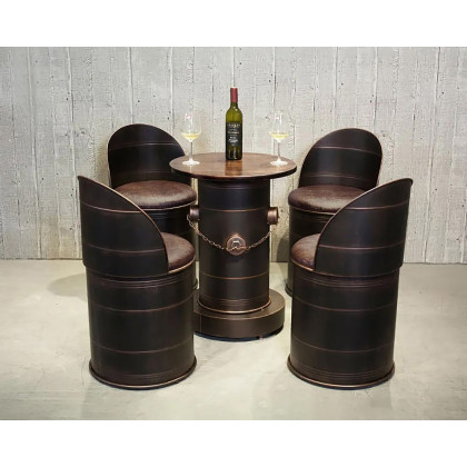 HMR - Drumbon PU Leather Industrial Bar Stool with Backs (Set of 2) in Brown