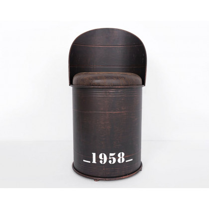 HMR - Drumbon PU Leather Industrial Bar Stool with Backs (Set of 2) in Brown