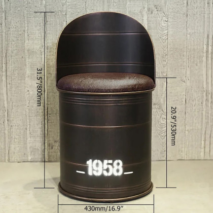 HMR - Drumbon PU Leather Industrial Bar Stool with Backs (Set of 2) in Brown