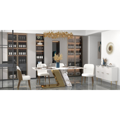 HMR Modern Dining Chairs with PU Leather Upholstery (Set of 2) - Warm White