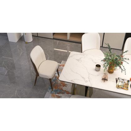 HMR Modern Dining Chairs with PU Leather Upholstery (Set of 2) - Warm White