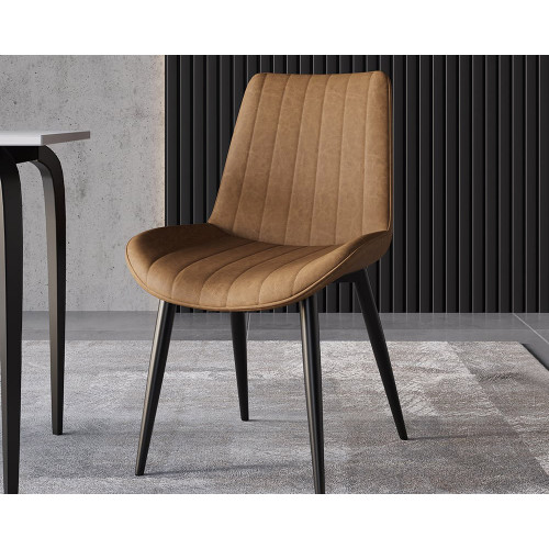 HMR Modern Dining Chairs with PU Leather Upholstery (Set of 2) - Brown